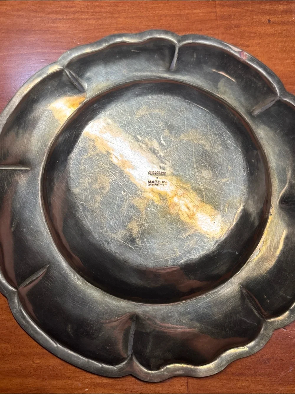Vintage Brass Scalloped Edge 7.5” Dish Made In Mexico Pure Brass